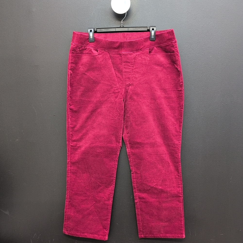 Denim & Co. Stretch Velvet Straight Leg Pull On Women's Pant US LP Cranberry